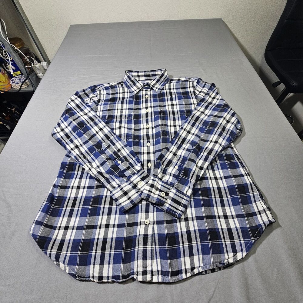 Lauren Ralph Lauren Flannel Shirt Womens Large Blue Plaid Button Up Cotton L